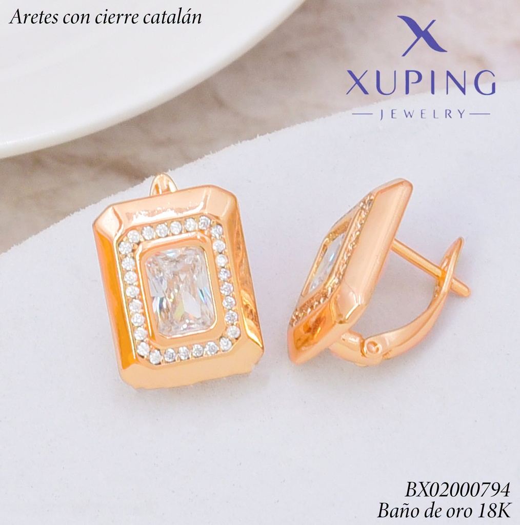 ARETES BAÑO DE ORO 18K.C/CIERRE DE CATALÁN XUPING RECT.VERT.(XAG)