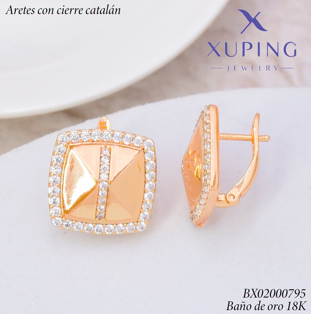 ARETES BAÑO DE ORO 18K.C/CIERRE DE CATALÁN XUPING CD.C/ZIRC.(XAG)