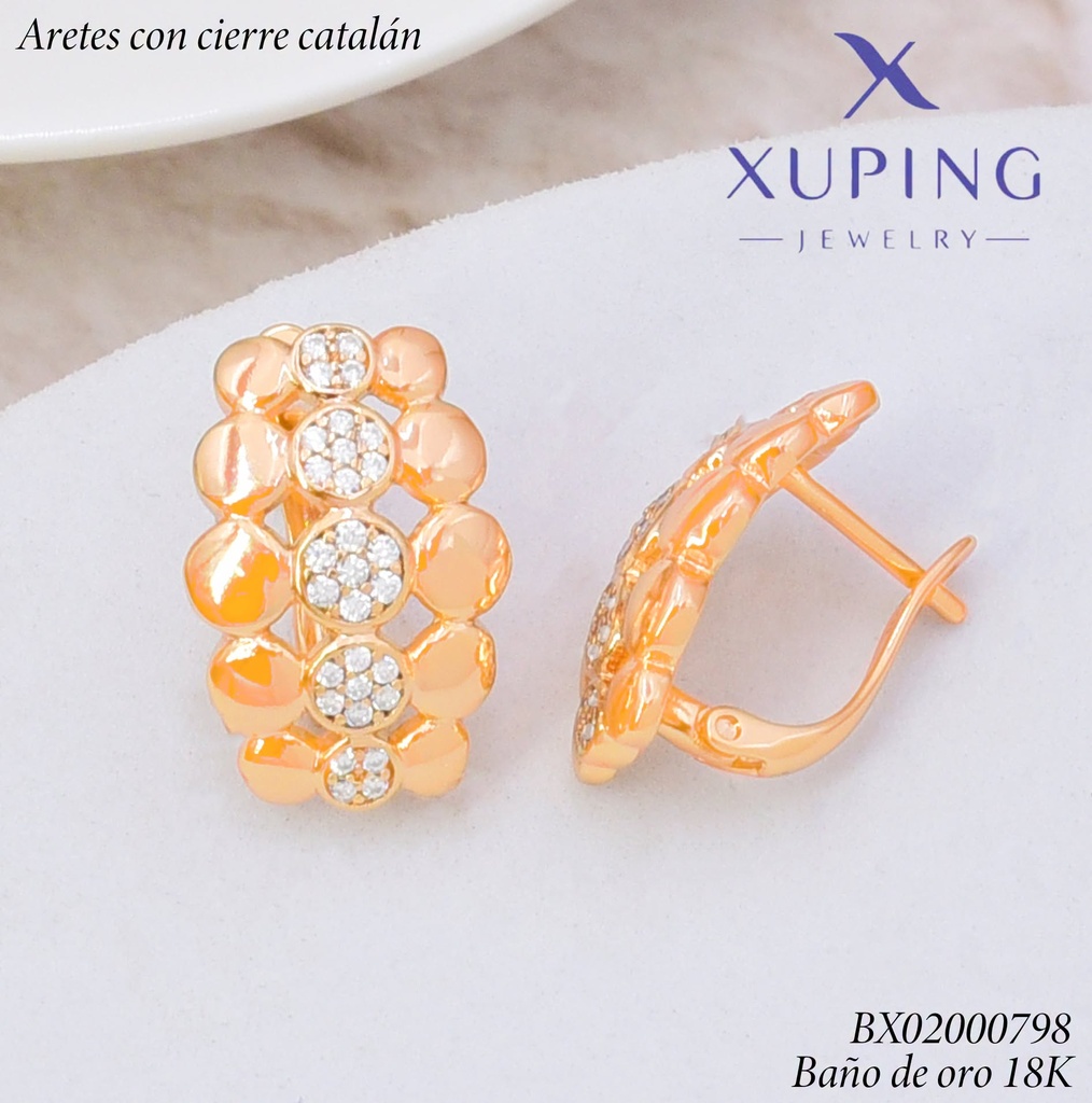 ARETES BAÑO DE ORO 18K.C/CIERRE DE CATALÁN XUPING RD.LISO/LINEA ZIRC.(XAG)