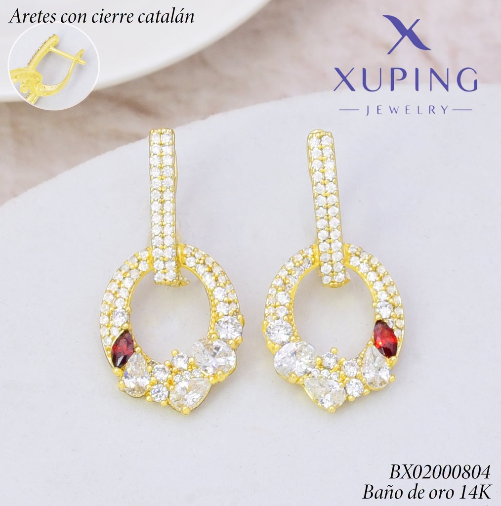 ARETES BAÑO DE ORO 14K.C/CIERRE DE CATALÁN XUPING ZIRC.LINEA/UV (XAG)