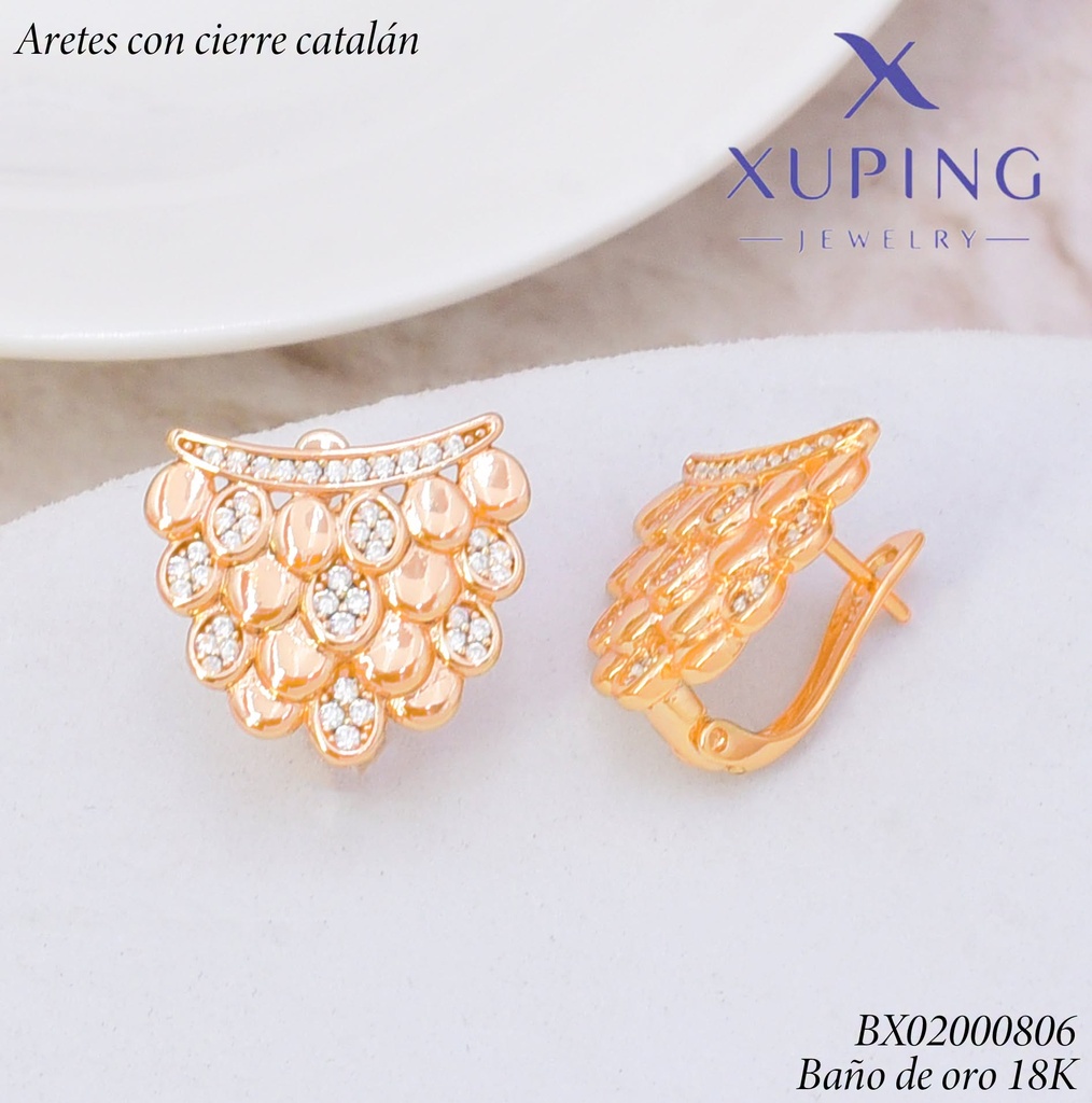 ARETES BAÑO DE ORO 18K.C/CIERRE DE CATALÁN XUPING RACIMO OV LISOS/ZIRC.(XAG)