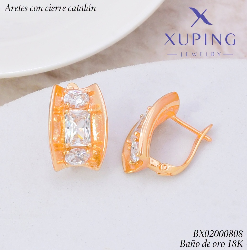 ARETES BAÑO DE ORO 18K.C/CIERRE DE CATALÁN XUPING RECT.VERT.ZIRC.RD.RECT (XAG)