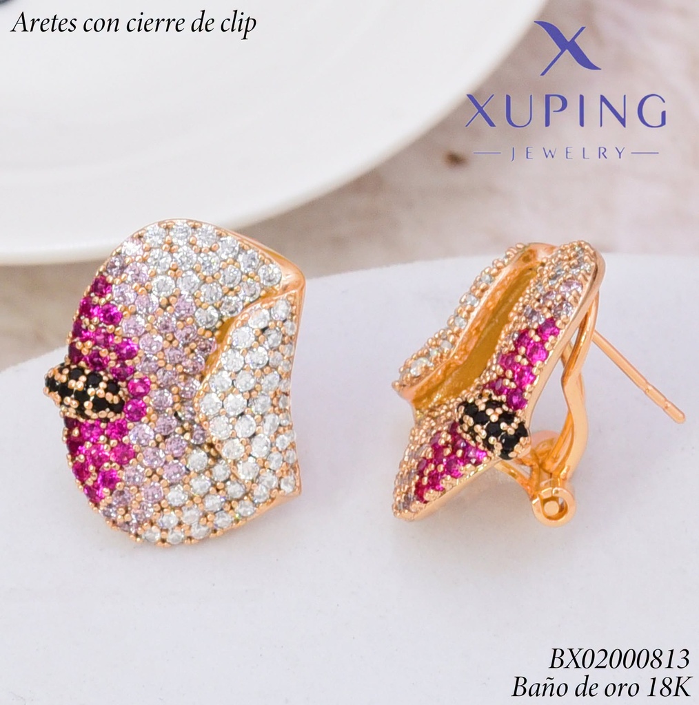 ARETES BAÑO DE ORO 18K.C/CIERRE DE CATALÁN XUPING CARTERITA ZIRC.COL (XAG)