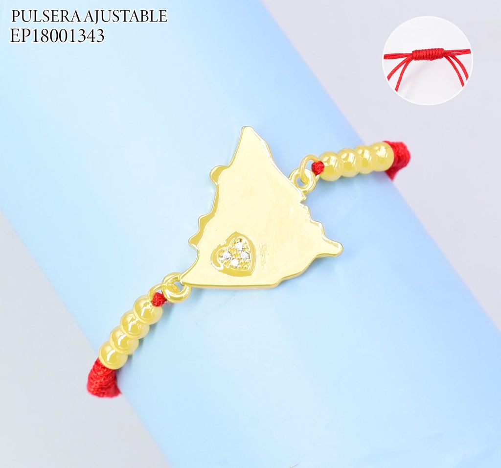 PULSERA AJUSTABLE ROJA PELOTITAS DIJE MAPA DE NICARAGUA CORAZON ZIRC. G5810-841 (PAG26)