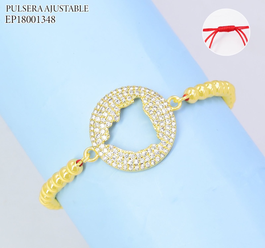 PULSERA AJUSTABLE ROJA C/ PELOTITAS DIJE CROQUI MAPA DE NICARAGUA G5814-841 (PAG26)