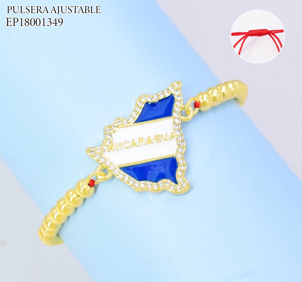 PULSERA AJUSTABLE ROJA C/ PELOTITAS DIJE MAPA DE NICARAGUA G5807-841 (PAG26)