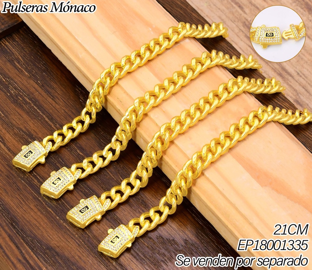 PULSERA ESLABON CUBANO CIERRE ZIRC. 21CM BE1284-9 (INV526)