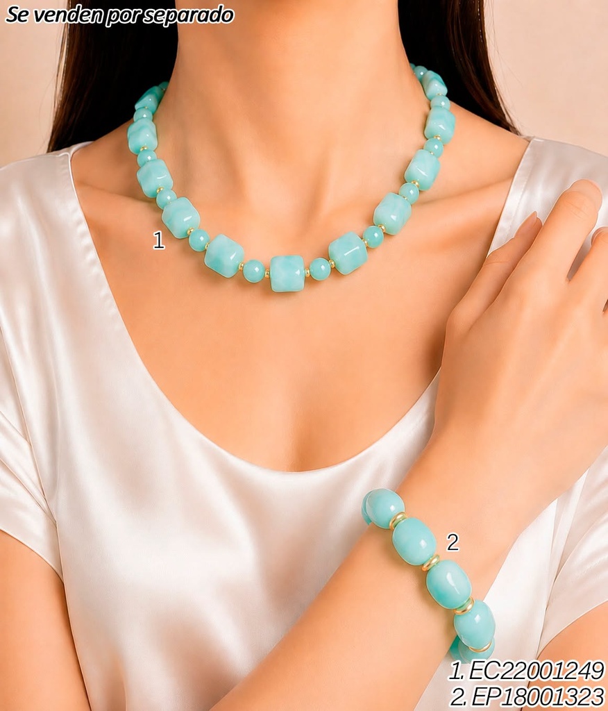 COLLAR ACRILICO PIEDRAS TURQUESA CILINDRO/PELOTA  CE836-21 (INV526)