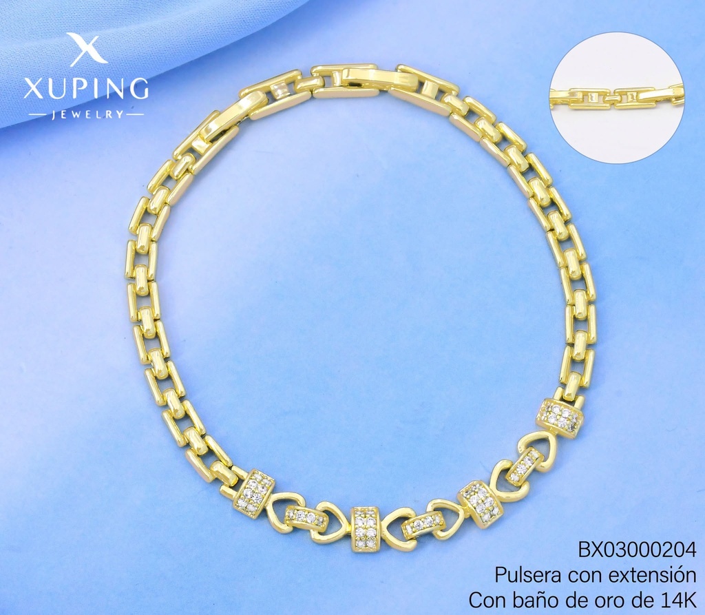 PULSERA BAÑO DE ORO 14K.XUPING RECT.ZIRC/TRIANG UBYX-6202 (XAG)