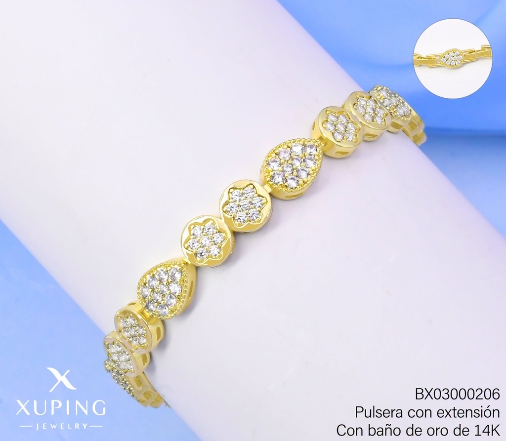 PULSERA BAÑO DE ORO 14K. XUPING RD/GOTA ZIRC. ZBYX-0592 (XAG)