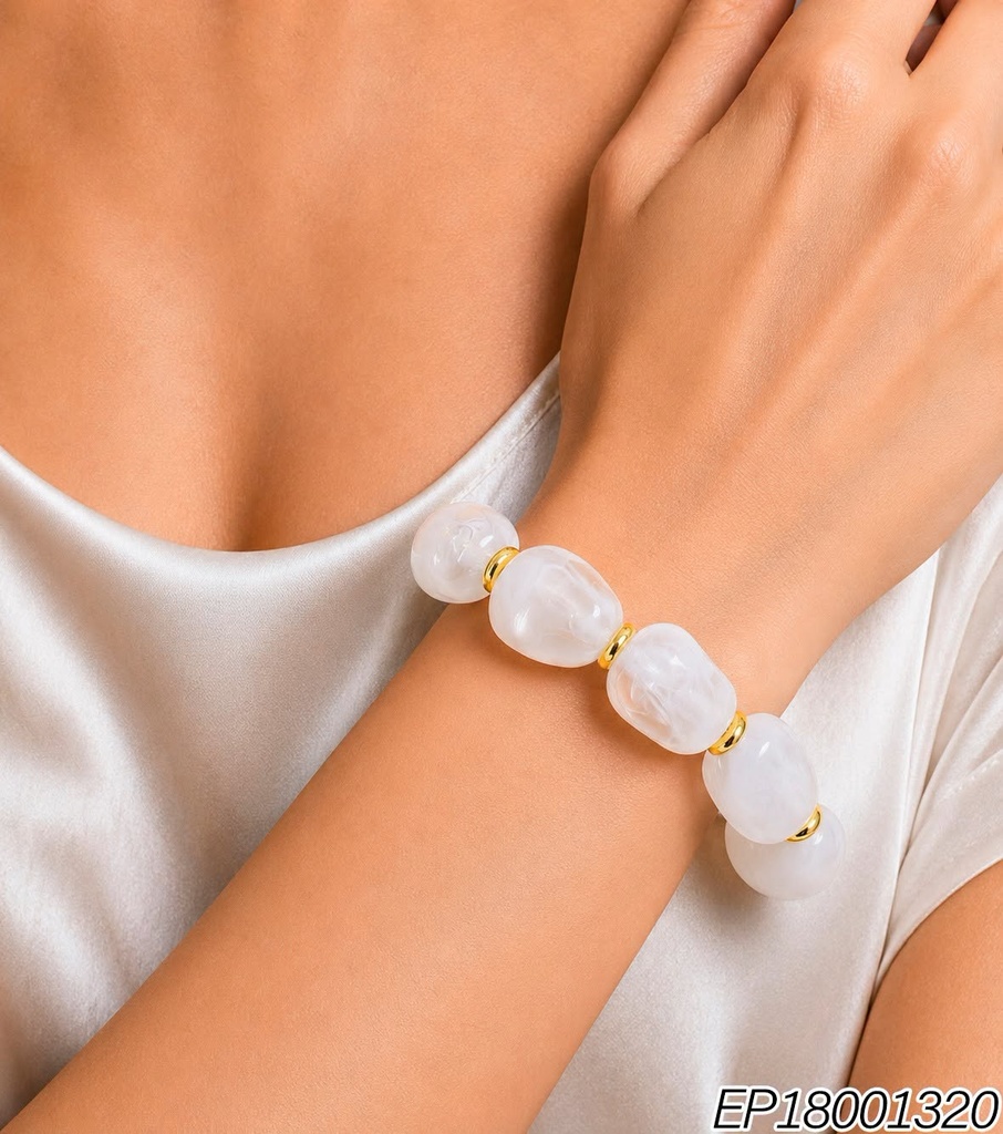 PULSERA ACRILICO PIEDRAS BLANCAS CILINDRO IRREG/RUEDITA BE1267-21 (INV526)
