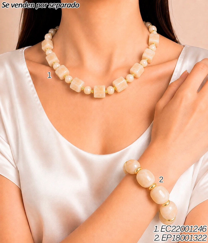 PULSERA ACRILICO PIEDRAS CREMA CILINDRO IRREG/RUEDITA BE1269-21 (INV526)