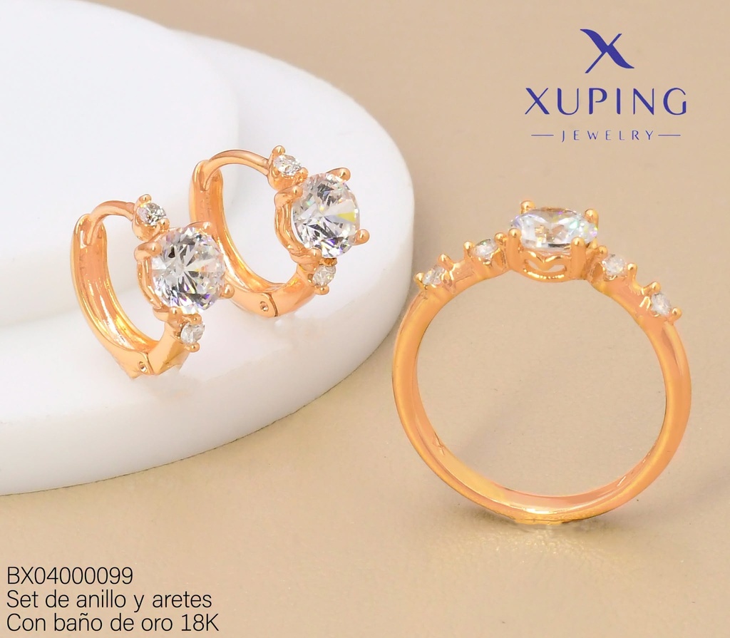 SET BAÑO DE ORO 18K ARETES/ANILLO SOLITARIO 5 ZIRC.RD.(XAG)