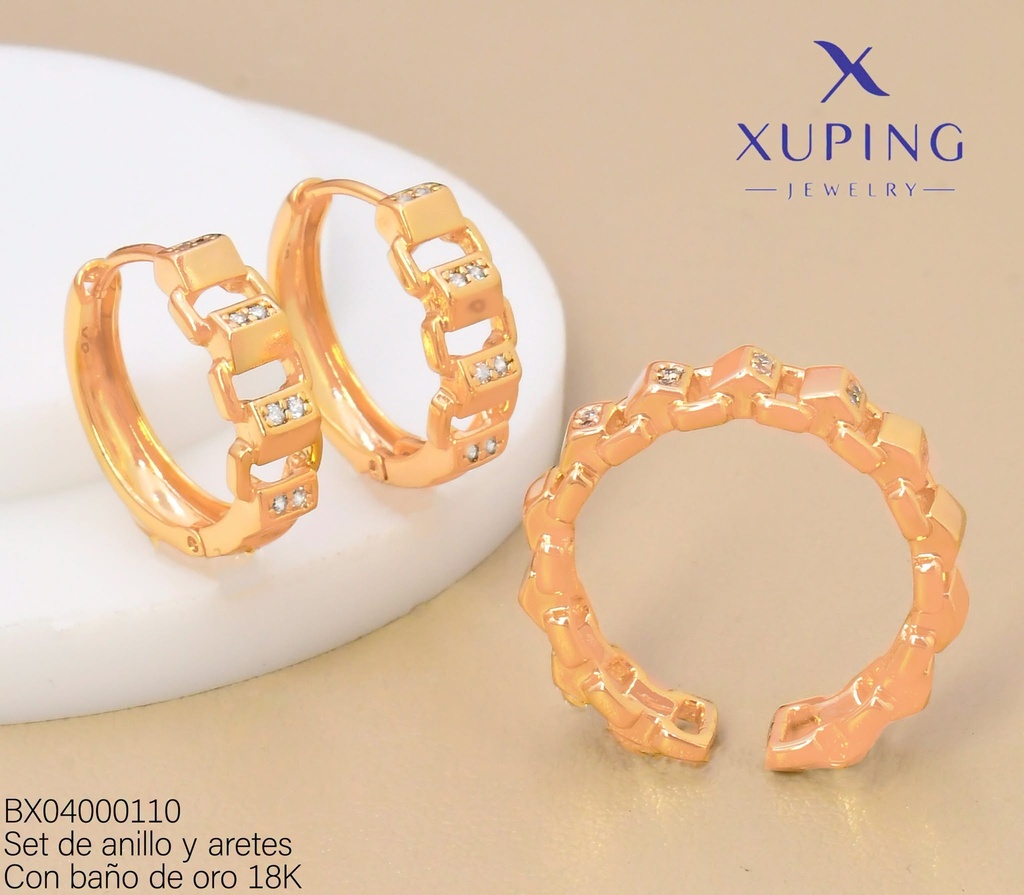 SET BAÑO DE ORO 18K ARETES/ANILLO SOLITARIO ZIRC.INCRUSTADAS ESLAB.GEOM. (XAG)
