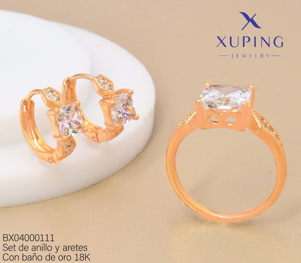 SET BAÑO DE ORO 18K ARETES/ANILLO SOLITARIO ZIRC.CD.GR (XAG)