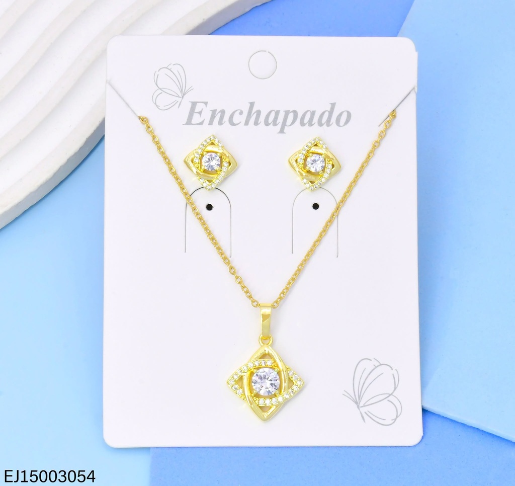 SET ROMBOS ENTRELAZADOS LIZOS / ZIRC. SE1593-144 (INV526)