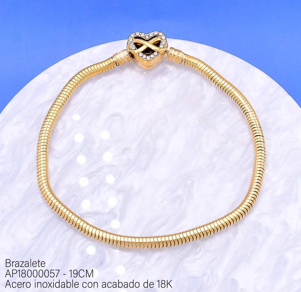 PANDORA ACERO INOX. ACABADO 18K. 19CM FLEXIBLE CORAZ VE26