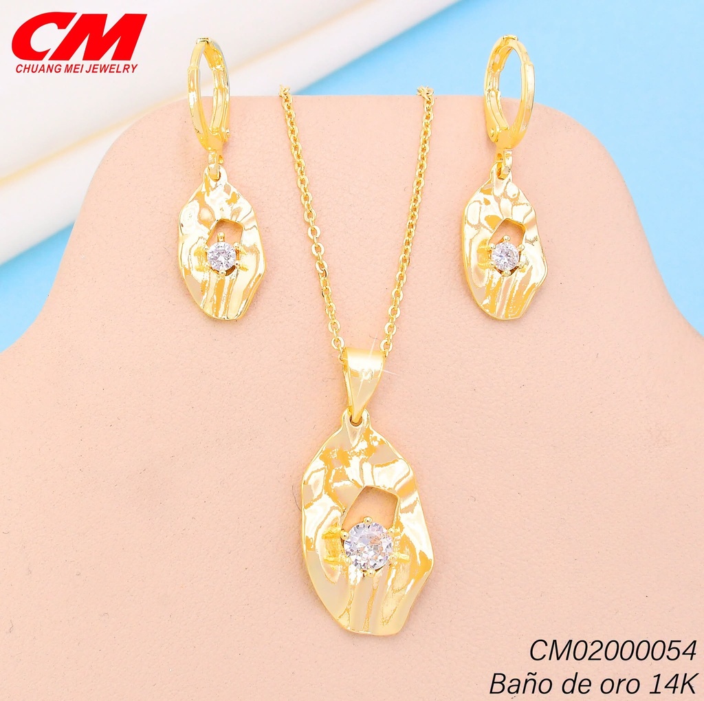 SET BAÑO DE ORO 14K. OV ANCHO IRREGULAR C/ZIRC.GT-09020005(27A)
