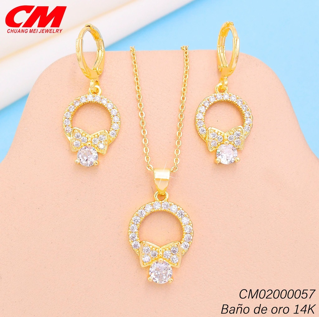 SET BAÑO DE ORO 14K.GUIRNALDA C/LAZO ZIRC.RD.GT-02840005 (27A)