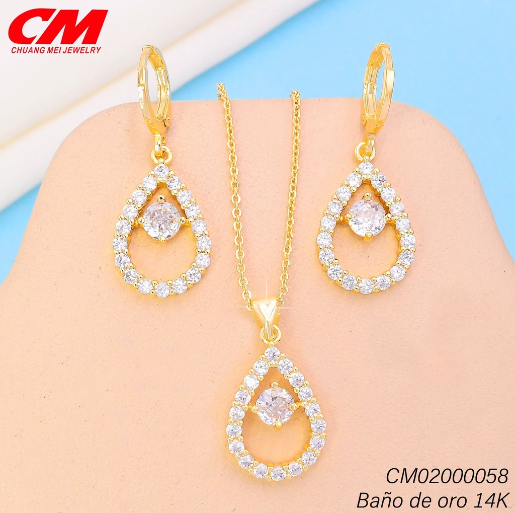 SET BAÑO DE ORO 14K. CROQUI8 OV.ZIRC. GT-08690003 (27A)