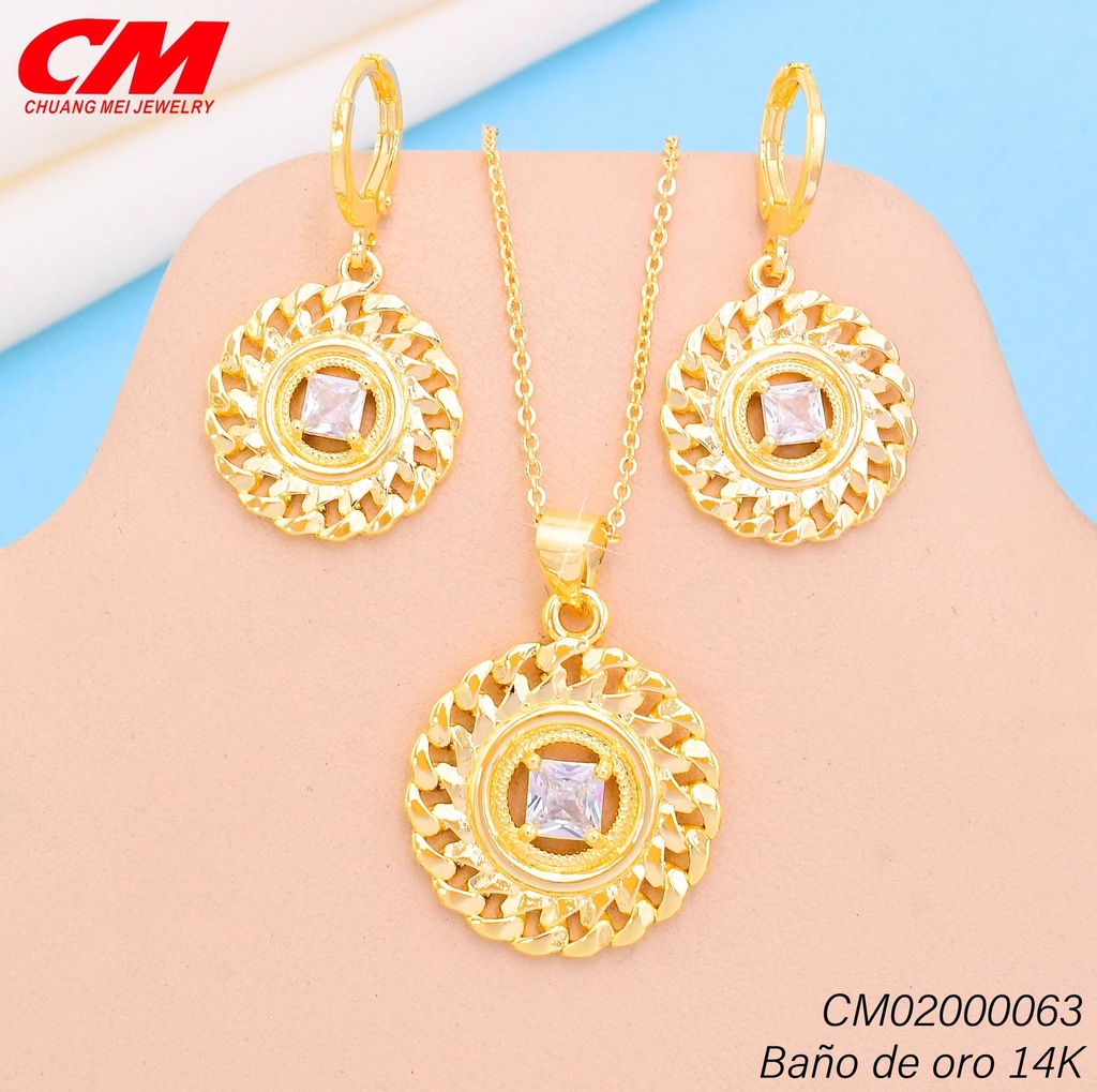 SET BAÑO DE ORO 14K.RD.ESLAB. CAD.ZIRC.RB. GT-08980001 (27A)