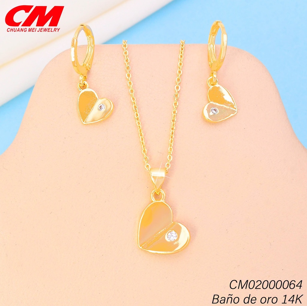 SET BAÑO DE ORO 14K. PLACA CORAZON C/ZIRC. GT-09430001 (27A)
