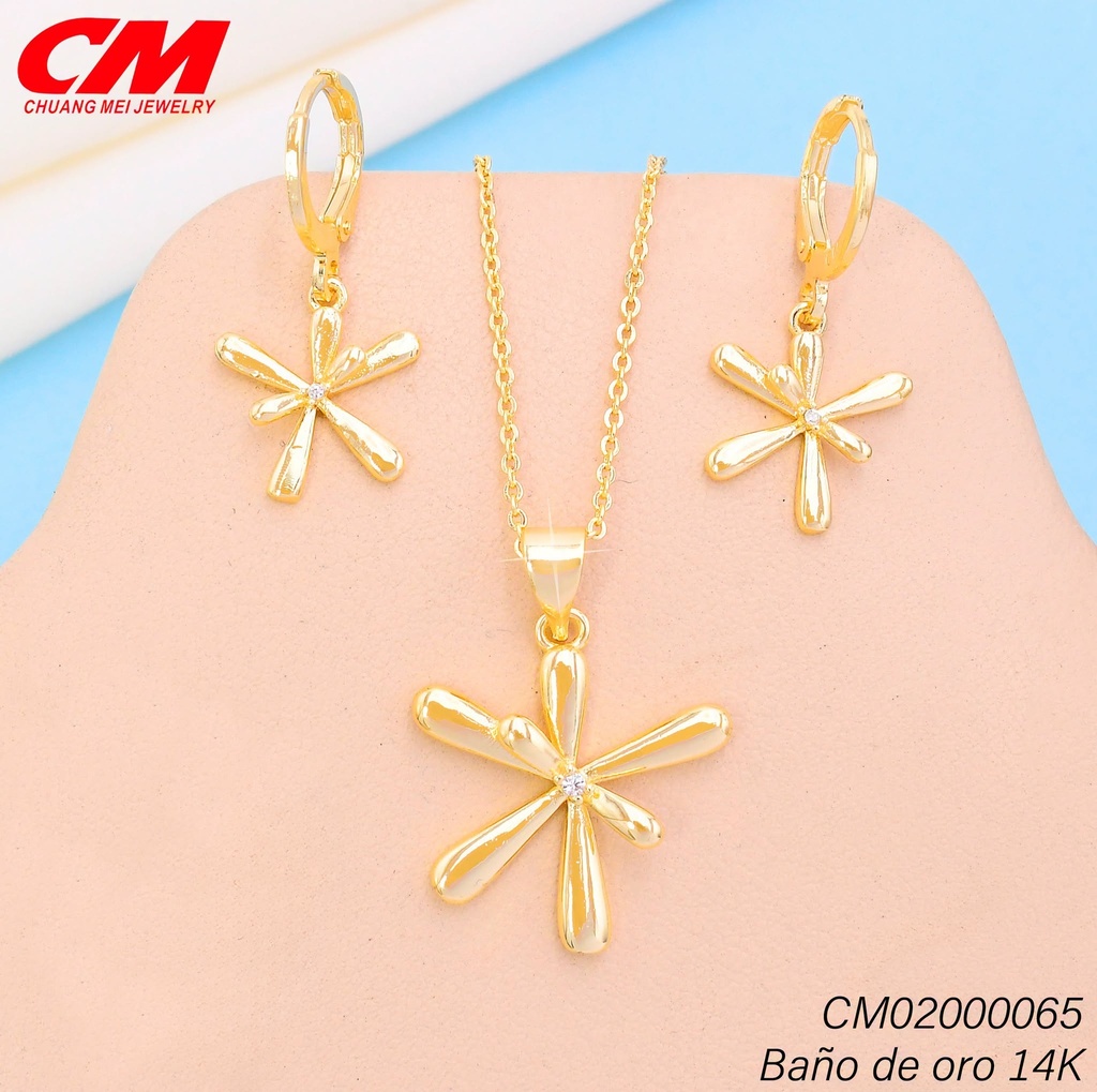 SET BAÑO DE ORO 14K. FLOR 6 PET. GT-09450001 (27A)