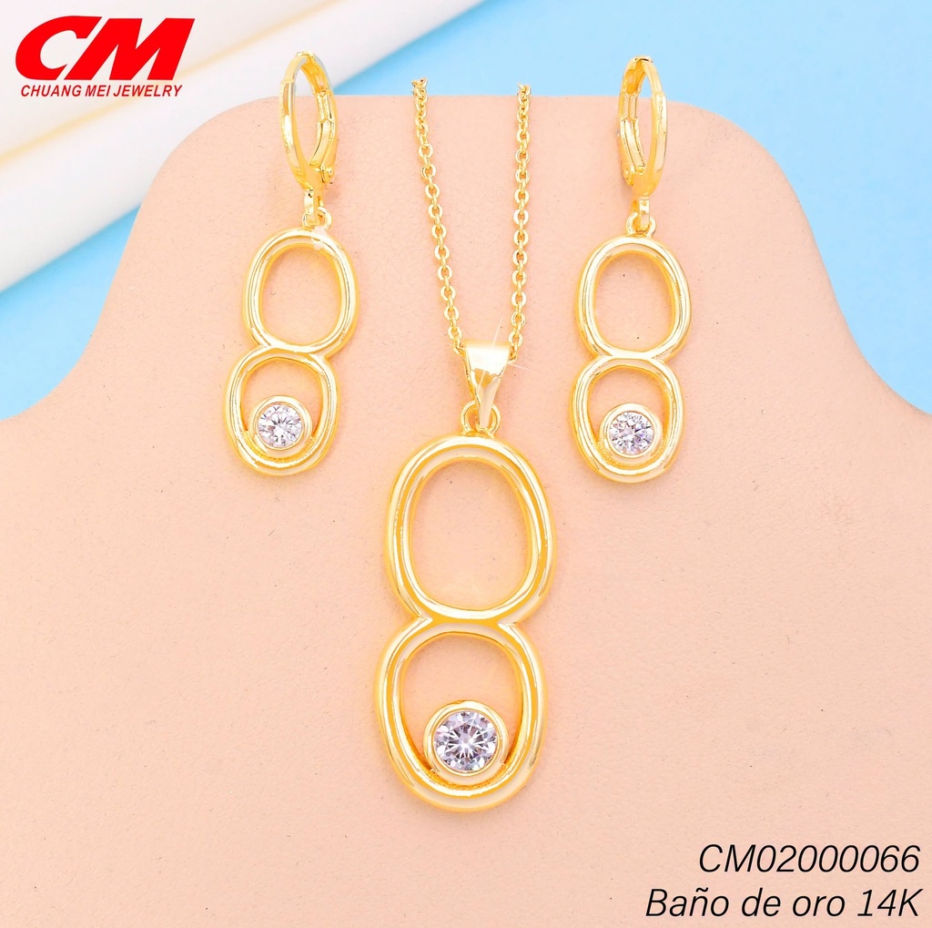SET BAÑO DE ORO 14K. 2 OV.VERTICAL ZIRC. GT-09460001 (27A)