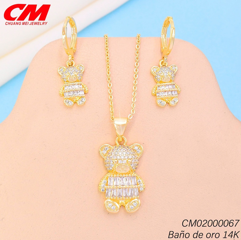 SET BAÑO DE ORO 14K. OSITOS ZIRCONIAS GT-07240001 (27A)