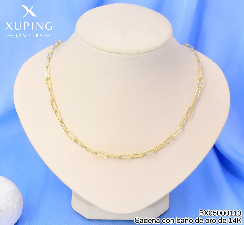 CADENA BAÑO DE ORO 14K.XUPING ESLAB.RECT.PQ.50CM 27AGOS(XP)