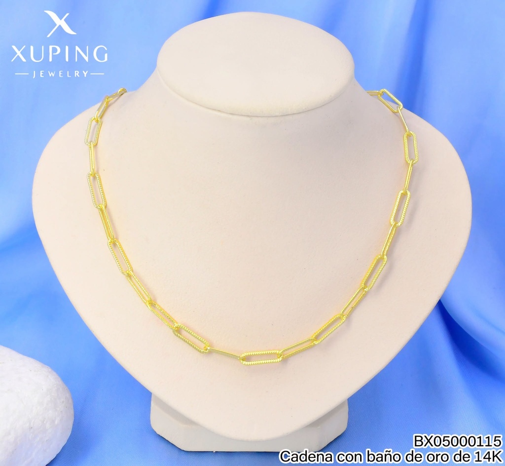 CADENA BAÑO DE ORO 14K.XUPING ESLAB.RECT.RAYADOS 49CM 27AGOS(XP)