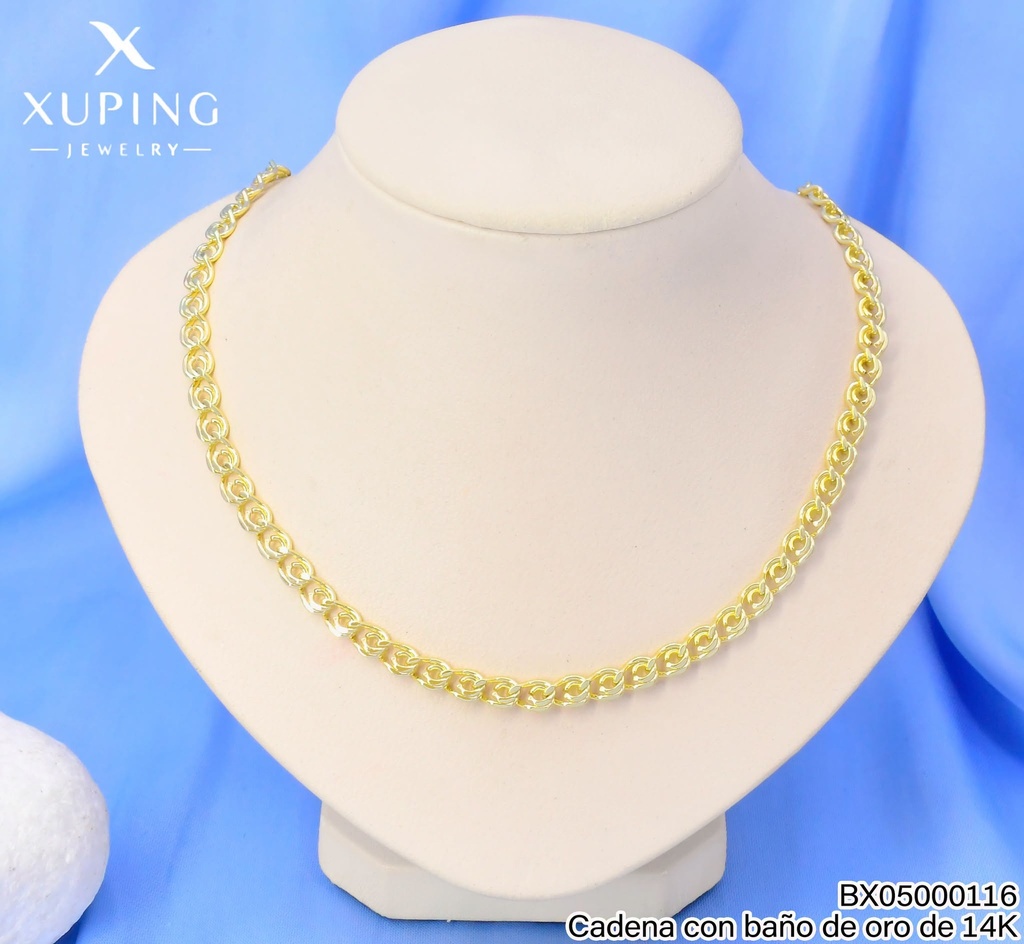 CADENA BAÑO DE ORO 14K.XUPING ESLAB.DOBLES OV-RD.55CM 27AGOS(XP)