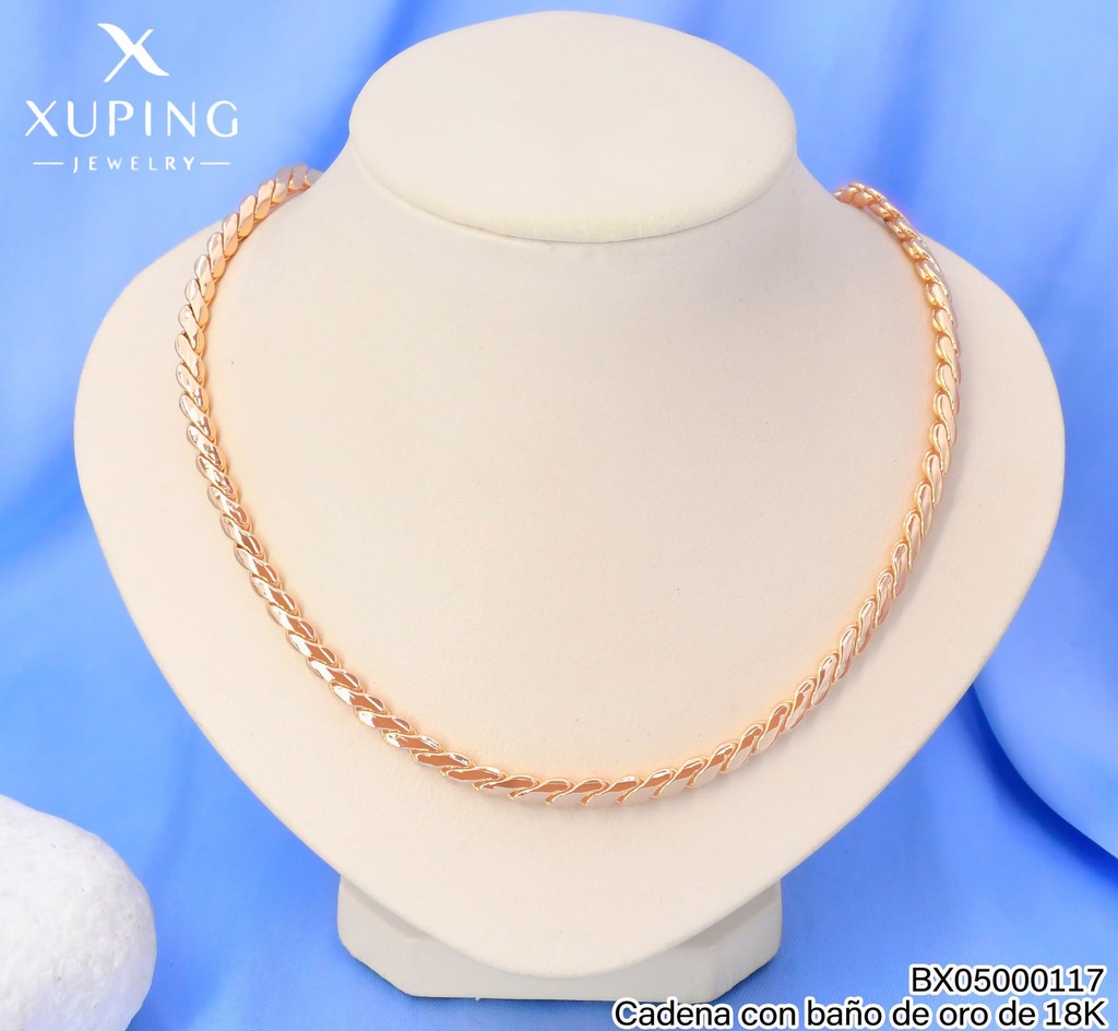 CADENA BAÑO DE ORO 18K.XUPING ESLAB.CAD.OV.PLANO 50CM 27AGOS(XP)