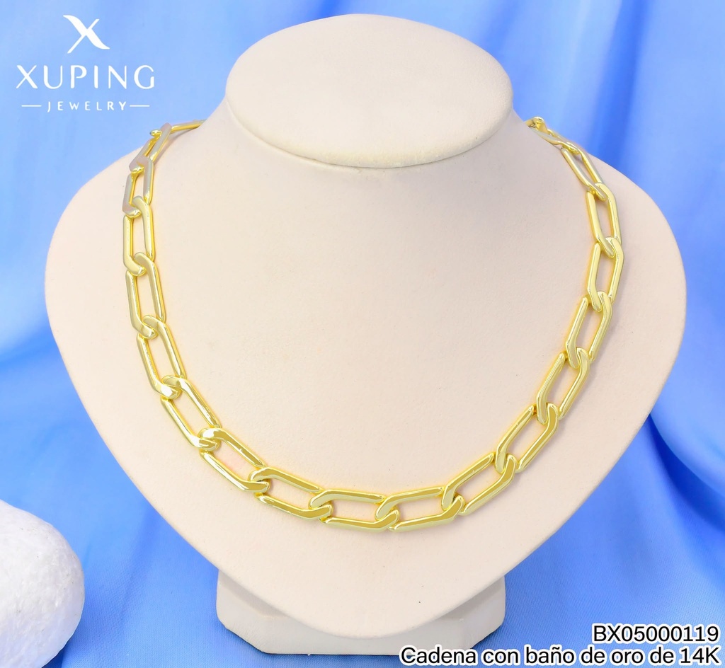 CADENA BAÑO DE ORO 14K.XUPING ESLAB.RECT.PLANOS GR.56CM 27AGOS(XP)
