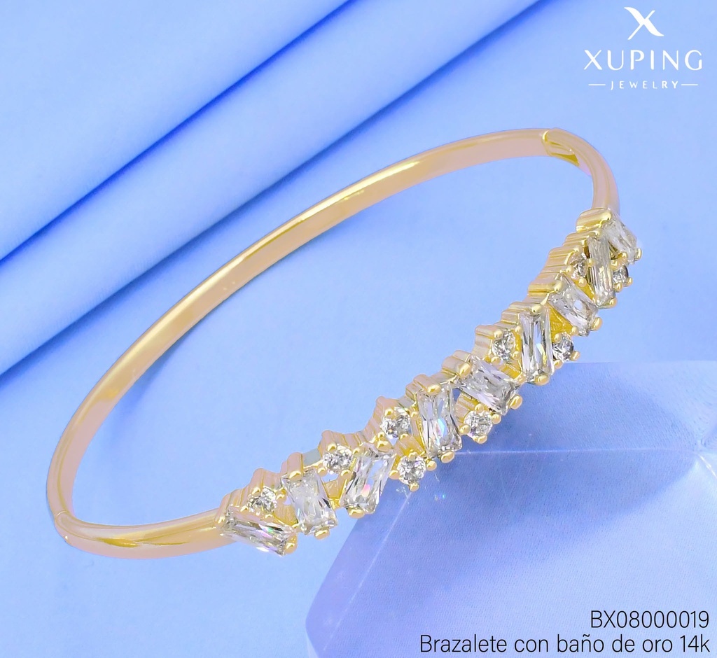 BRAZALETE BAÑO DE ORO 14K. XUPING RECT./RD.ZIRC.VERT. SCF-0562BW-60MM 27AGOS(XP)