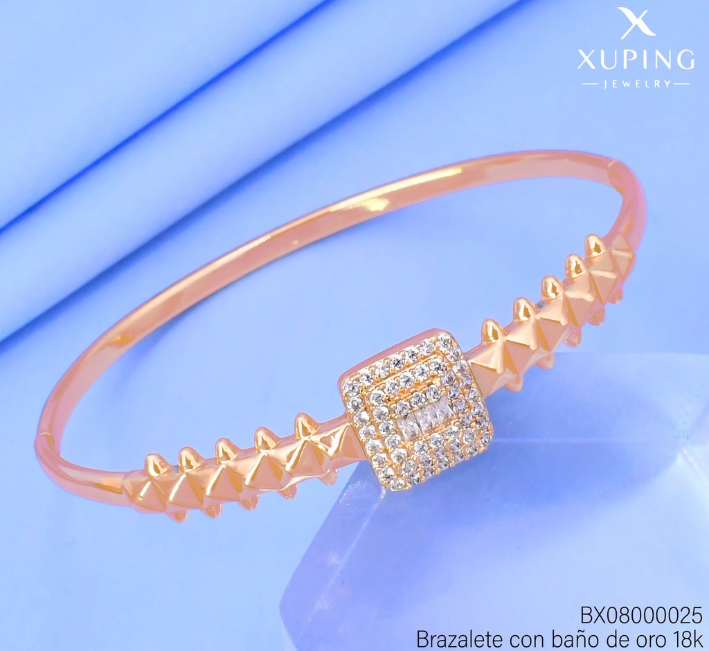 BRAZALETE BAÑO DE ORO 18K. XUPING CUADRO ZIRC SCF-0476BW-60MM 27AGOS(XP)