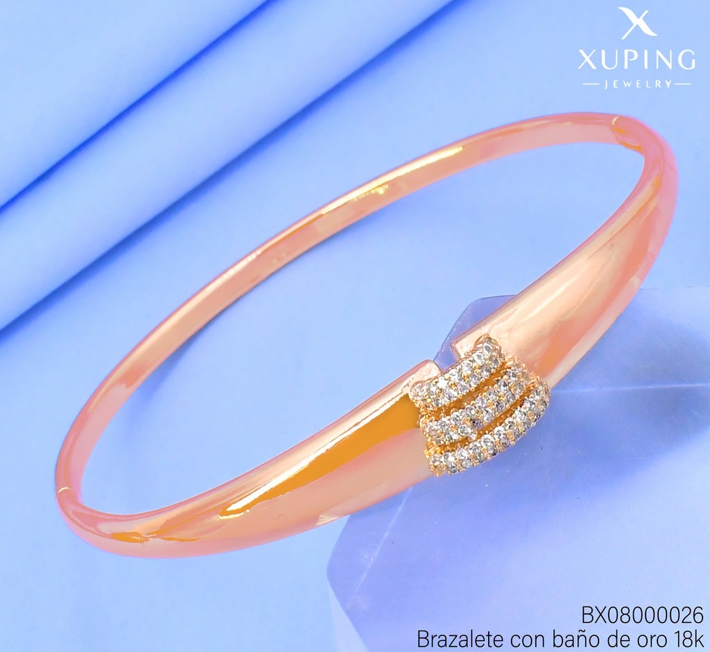 BRAZALETE BAÑO DE ORO 18K. XUPING 3 LINEAS ZIRC.HORIZ. SYX-5573BW-57MM 27AGOS(XP)