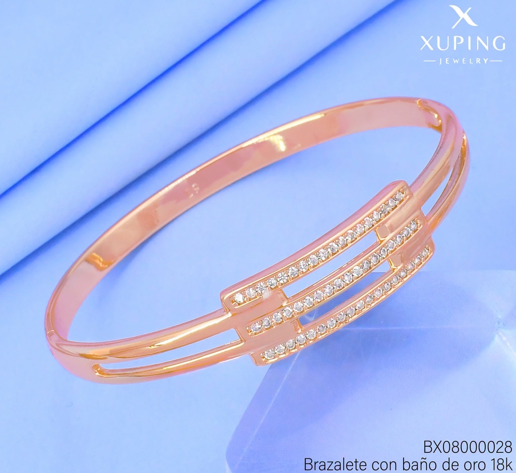 BRAZALETE BAÑO DE ORO 18K. XUPING HEBILLA ZIRC. UWYX-3740-60MM 27AGOS(XP)