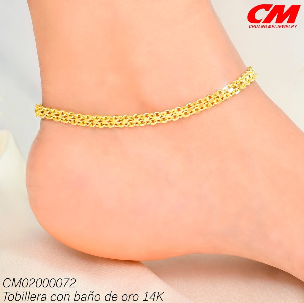 TOBILLERA BAÑO DE ORO 14K. ESLAB.DOBLE LINEA LCC-28270127 21+5CM (27A)