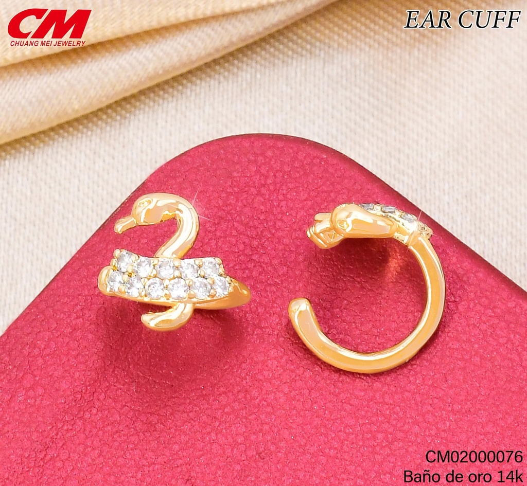 EAR CUFF BAÑO DE ORO 14K. CISNE ZIRC.RJ-00010004 (27A)