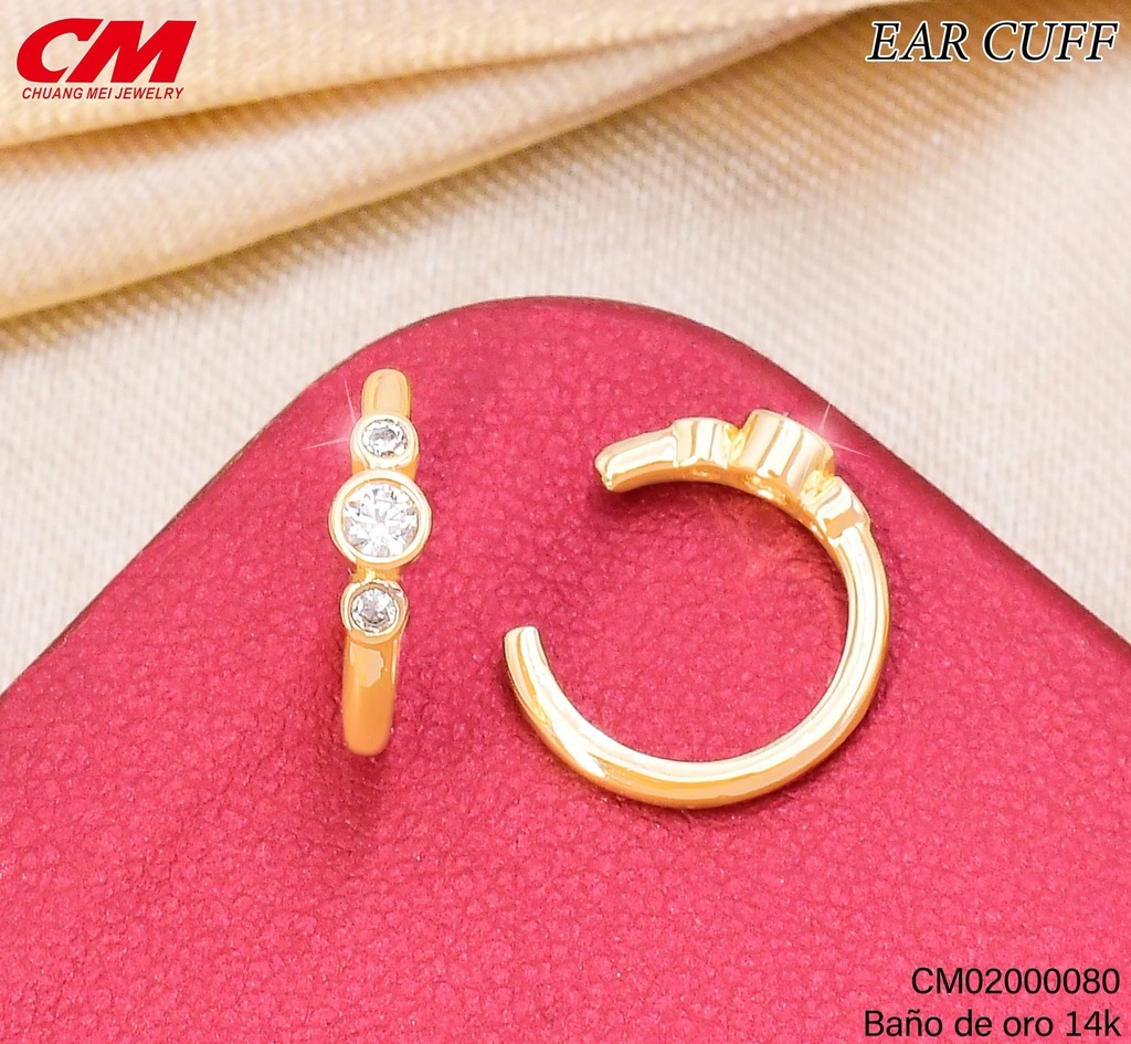 EAR CUFF BAÑO DE ORO 14K. 3 ZIRC.RD. RJ-01170003 (27A)