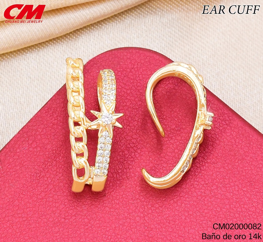 EAR CUFF BAÑO DE ORO 14K. DOBLE ESTRELLA-CAD. RJ-01910003 (27A)