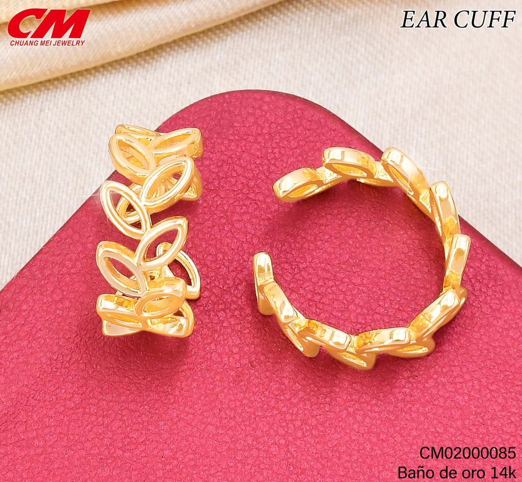 EAR CUFF BAÑO DE ORO 14K. CROQUIS HOJITAS RJ-02790002 (27A)