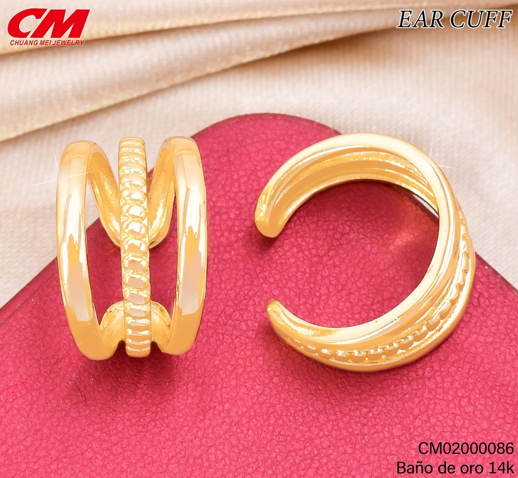 EAR CUFF BAÑO DE ORO 14K. 3 LINEAS LISA/TORN RJ-02820001 (27A)