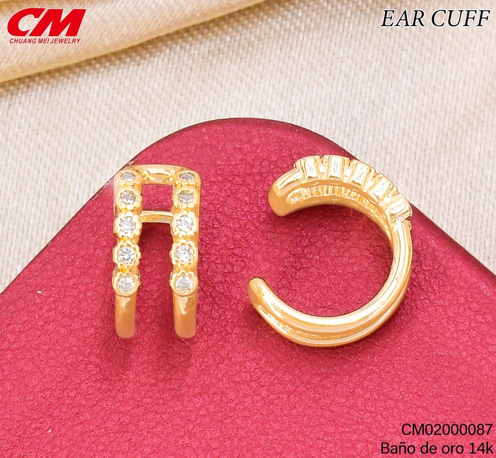 EAR CUFF BAÑO DE ORO 14K. DOBLE 10 ZIRC.RD.RJ-03310001 (27A)
