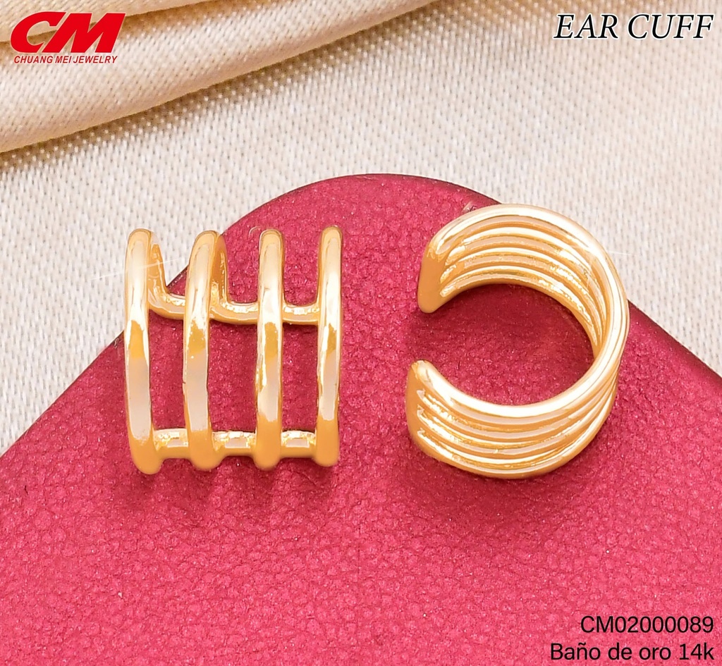 EAR CUFF BAÑO DE ORO 14K.4 LINEAS LISAS HORIZ. RJ-03670001 (27A)