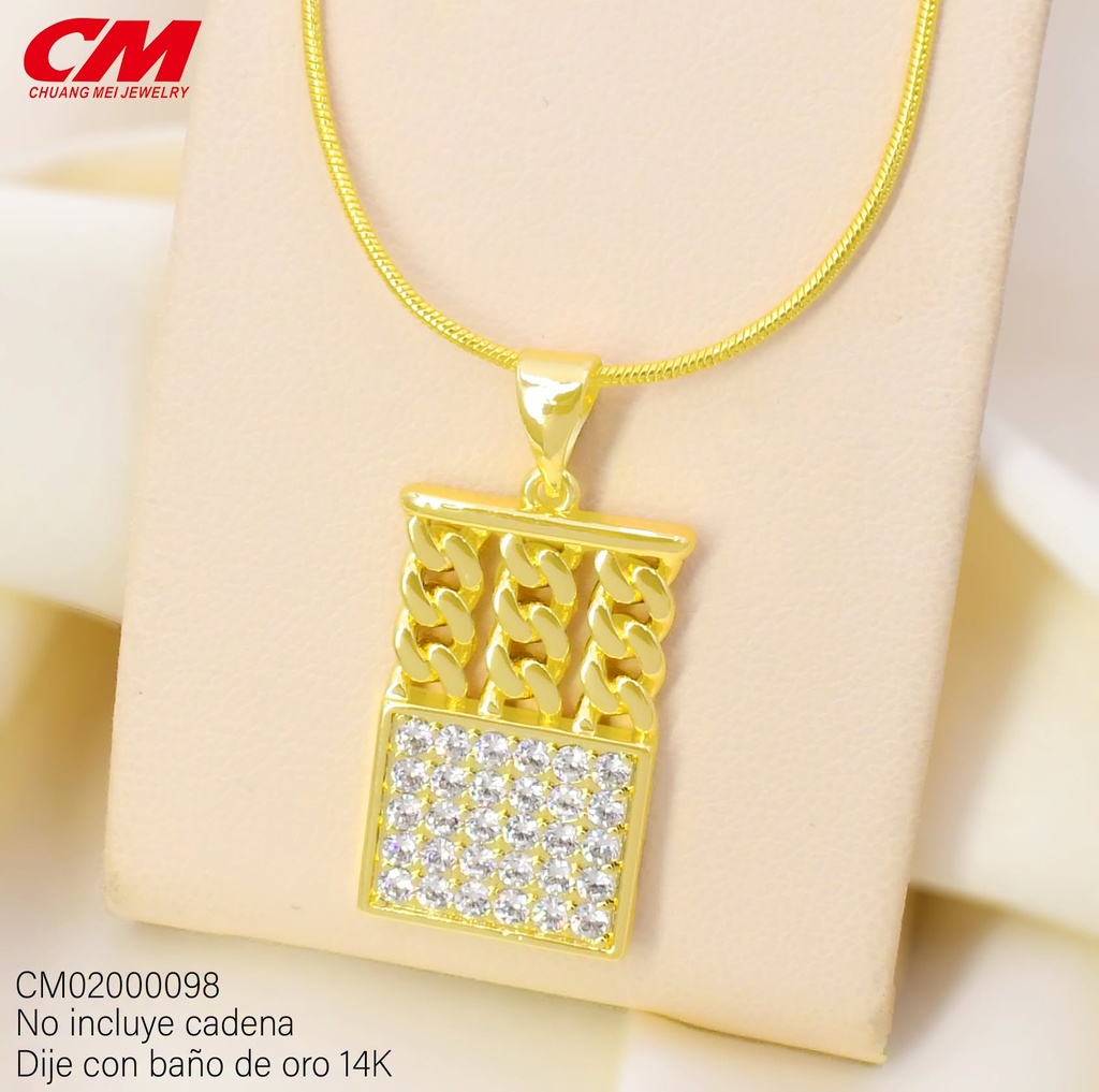DIJE BAÑO DE ORO 14K. RECT.VERTCAD-ZIRC.GS-24690001 (27A)