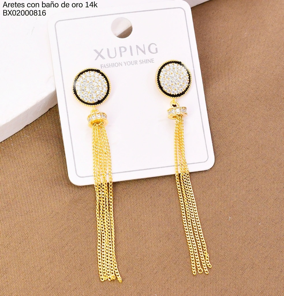 ARETES BAÑO DE ORO 14K. XUPING LARGOS/ CIRC. ZIRC 27AGOS(XP)