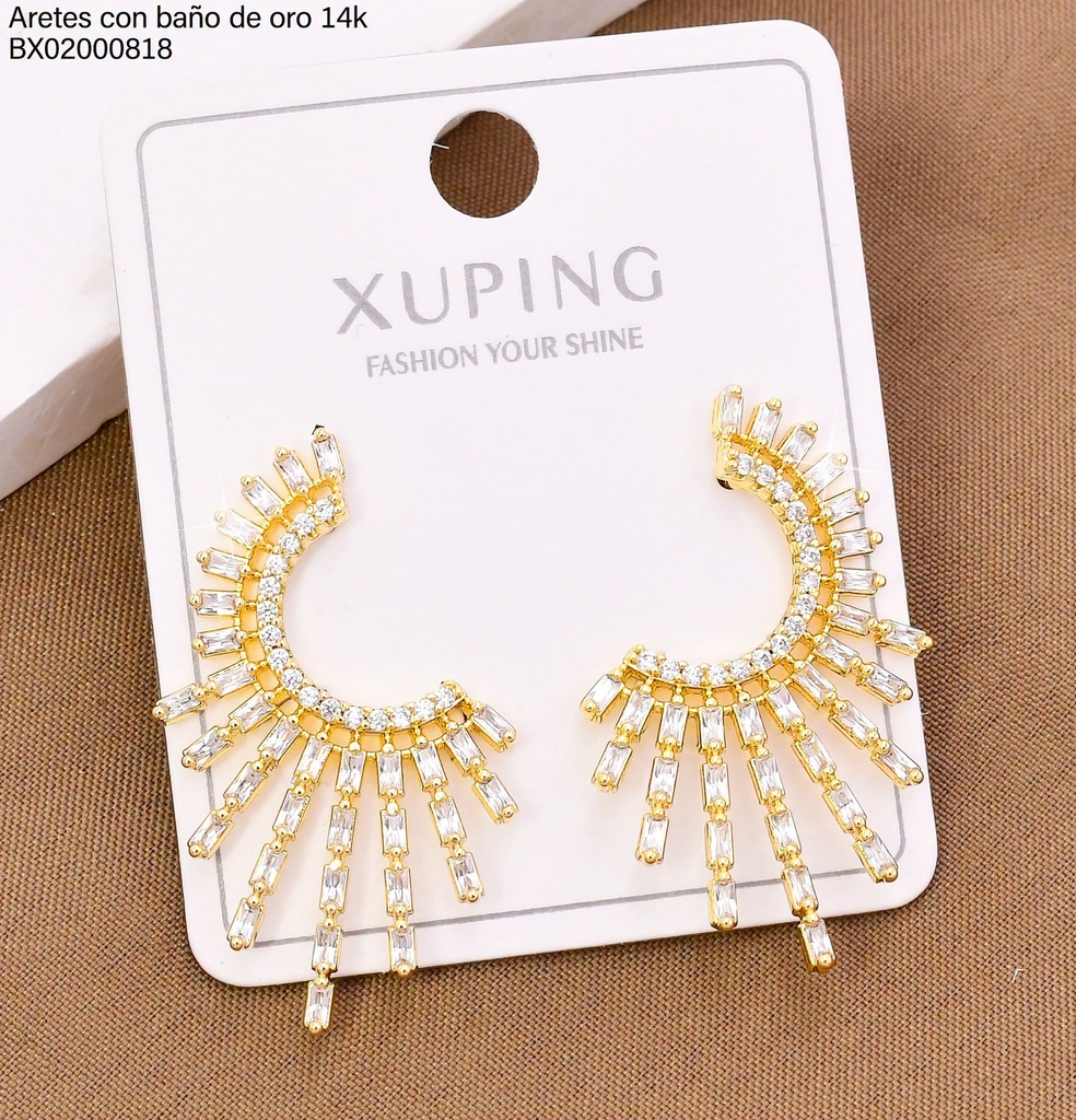 ARETES BAÑO DE ORO 14K. XUPING MEDIO SOL ZIRC. 27AGOS(XP)