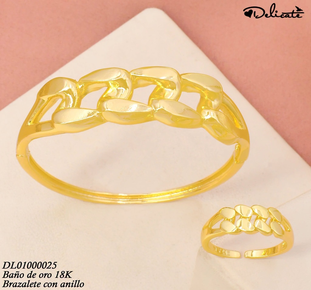 BRAZALETE C/ANILLO AJUST. BAÑO DE ORO 14K.ESLAB.MARTILL.GSH514A (DEL1)